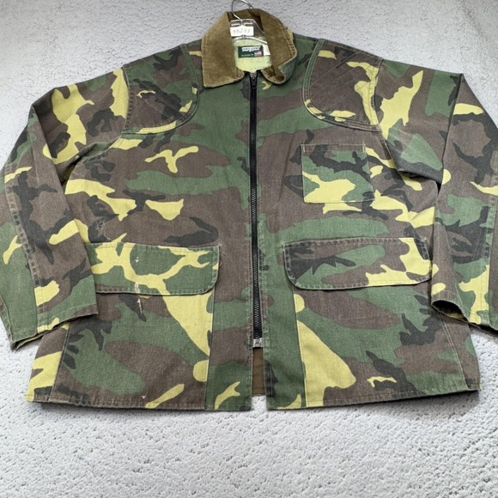 Vintage SafTBak Jacket Mens‎ Extra Large Camo Hunting Drop Hem Corduroy Collar